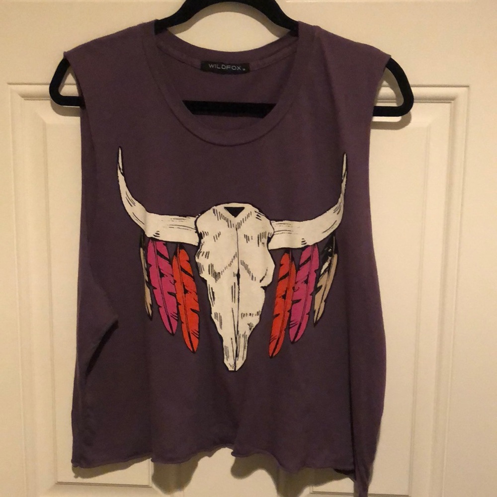 WildFox mauve/purple raw hem sleeveless T-shirt